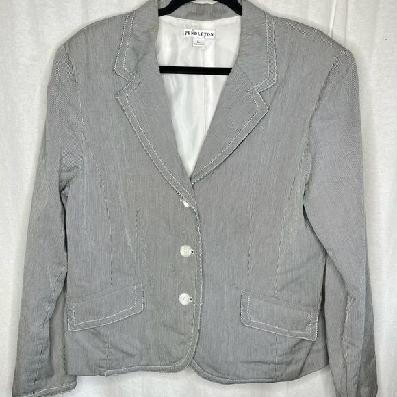 Pendleton Striped 3 Button Blazer Jacket Size XL‎ Blue / Gray Lined - Picture 1 of 5